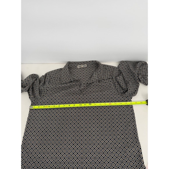Pleione Womens Small Black Geometric Diamond Print V-Neck Blouse Sz S - Picture 5 of 9